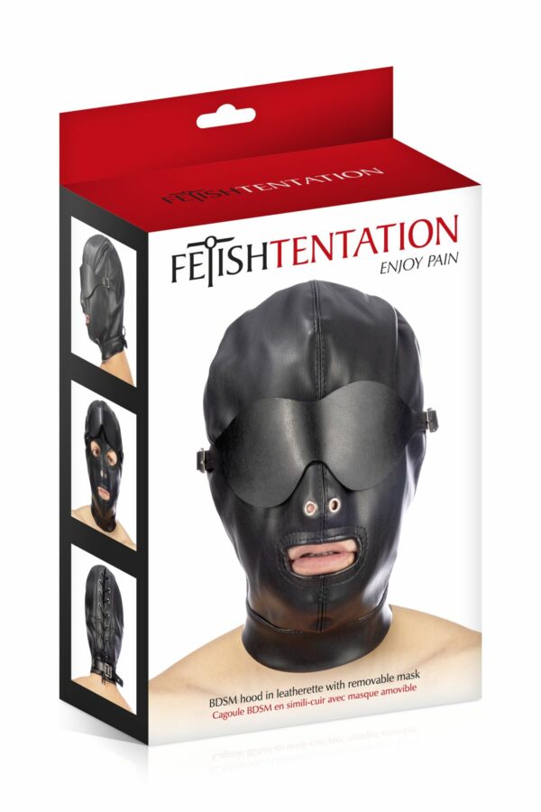 Капюшон для БДСМ зі знімною маскою Fetish Tentation BDSM hood in leatherette with removable mask - Зображення 3