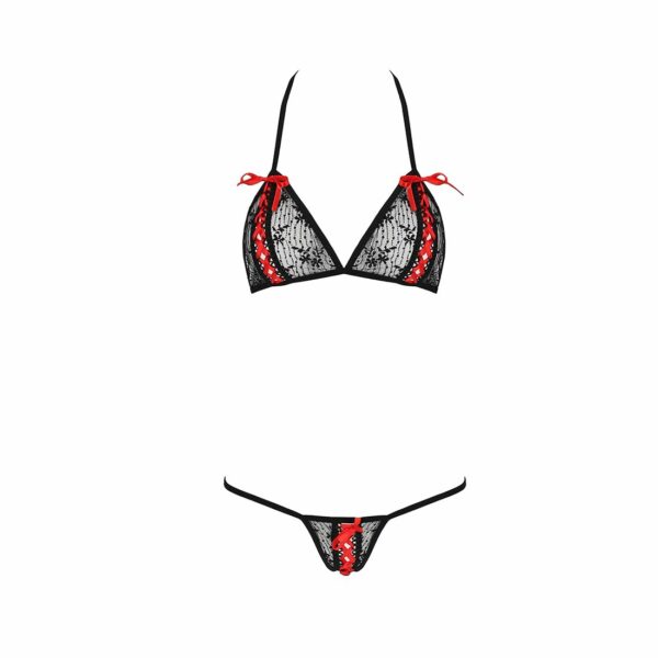 Комплект білизни Passion MELISSA BIKINI L/XL, black, ліф зі шнурівкою і трусики стрінги - Зображення 5