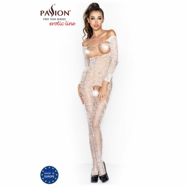 Бодістокінг Passion BS031 white, комбінезон з відкритими грудьми - Зображення 2