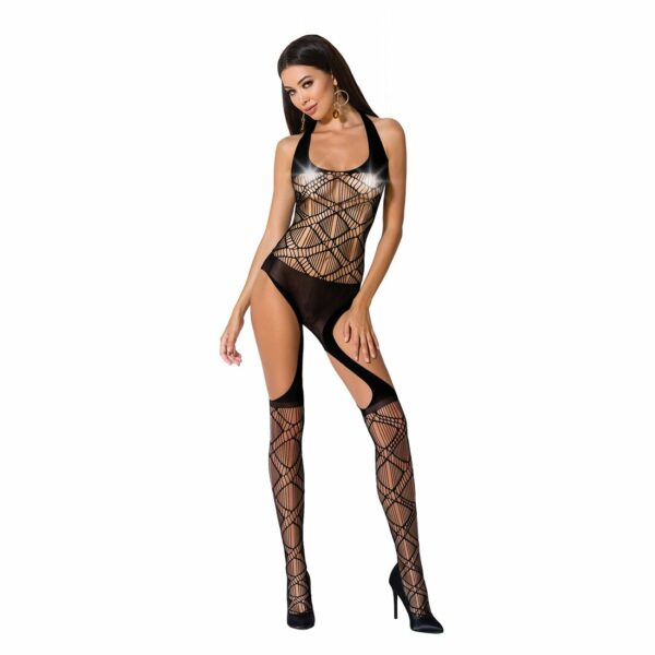 Бодістокінг Passion BS060 black, комбінезон, імітація трусиків і гольфів - Зображення 3