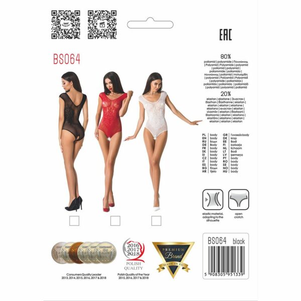 Бодістокінг Passion BS064 One Size, Black, боді, закрите плече, відкритий доступ - Зображення 6