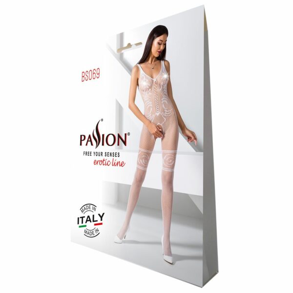 Бодістокінг Passion BS069 white, комбінезон, імітація панчох і боді - Зображення 5