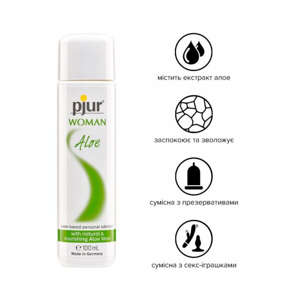 Лубрикант на водній основі pjur Woman Aloe 100 мл з екстрактом алое, зволожувальний, без парабенів - Зображення 2