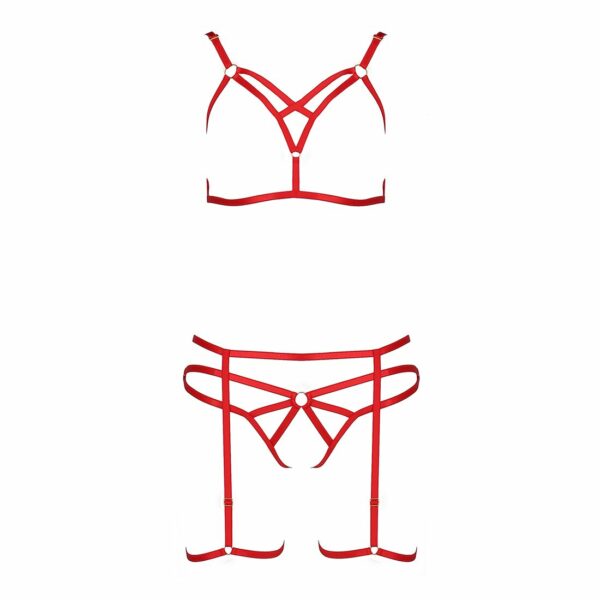 Комплект білизни Passion Exclusive MAGALI SET OpenBra S/M, red, стрепи, ліф, трусики і пояс - Зображення 4