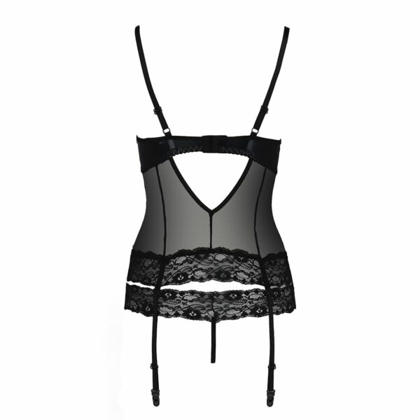 Корсет з відкритими грудьми Passion Exclusive NORTH CORSET S/M, black, пажі, трусики, шнурівка - Зображення 6