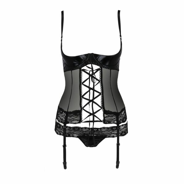 Корсет з відкритими грудьми Passion Exclusive NORTH CORSET S/M, black, пажі, трусики, шнурівка - Зображення 5