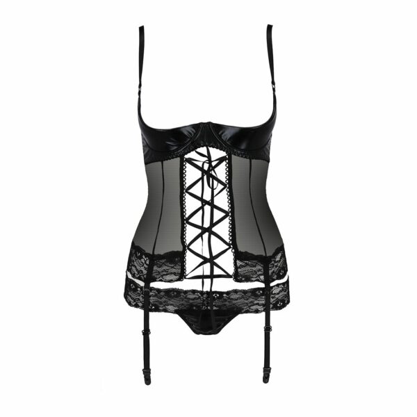 Корсет з відкритими грудьми Passion Exclusive NORTH CORSET XXL/XXXL, black, пажі, трусики, шнурівка - Зображення 5