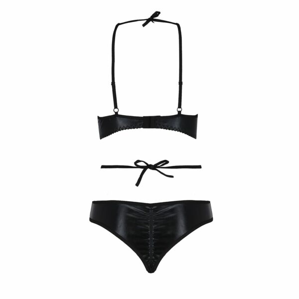 Комплект белья Passion Exclusive NAVEL SET S/M, black, трусики и лиф с элементами под латекс - Зображення 6