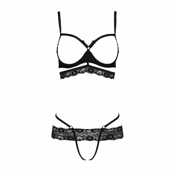 Комплект білизни Passion Exclusive SARIA SET OpenBra L/XL, black, стрепи, відкритий ліф, стрінги - Зображення 5