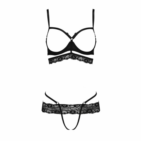 Комплект білизни Passion Exclusive SARIA SET OpenBra XXL/XXXL black, стрепи, відкритий ліф, стрінги - Зображення 5