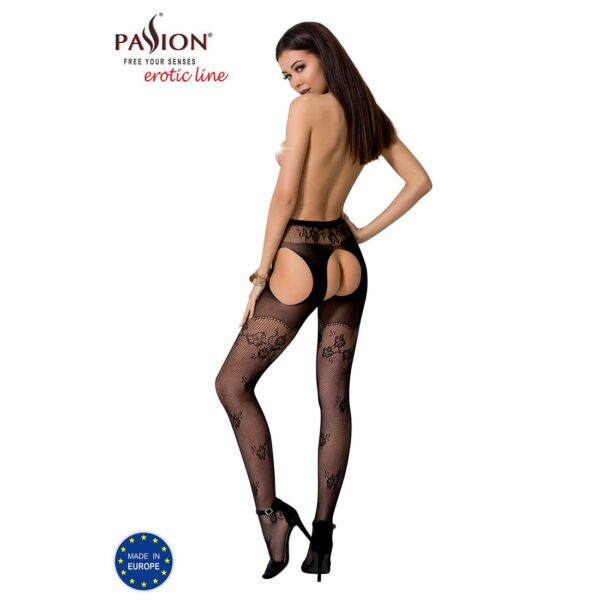 Сексуальні колготки-бодістокінги Passion S022 One Size, Black, імітація панчіх і пояса з гартерами - Зображення 4