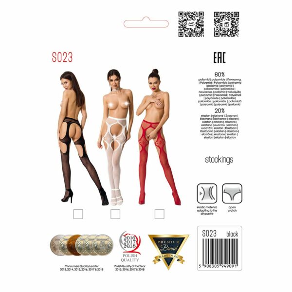 Еротичні колготки-бодістокінги Passion S023 One Size, Black, імітація панчіх з ромбами та пояском - Зображення 8