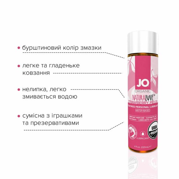 Змазка на водній основі JO NATURALOVE Strawberry (120 мл) з екстрактом ромашки та листя агави - Зображення 2