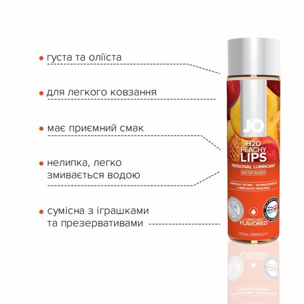 Змазка на водній основі JO H2O — Peachy Lips (120 мл) без цукру, рослинний гліцерин - Зображення 3