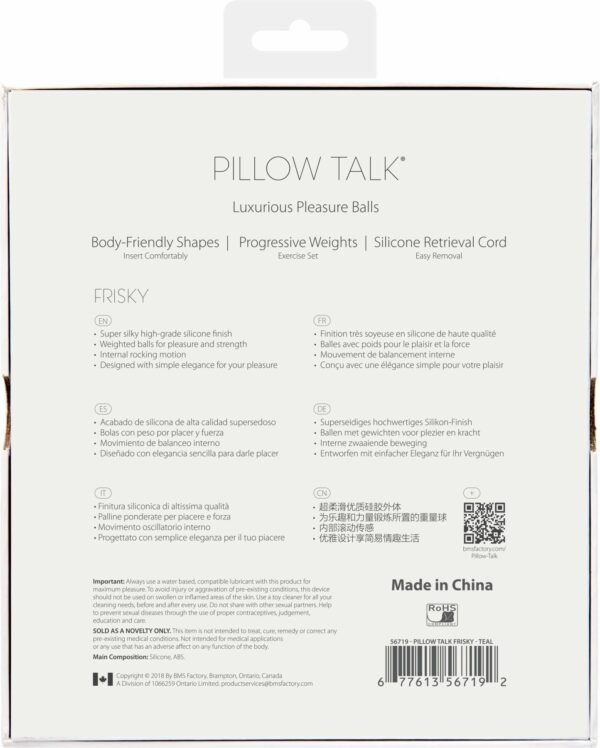 Розкішні вагінальні кульки PILLOW TALK - Frisky Teal з кристалом, діаметр 3,2 см, вага 49-75 гр - Зображення 10