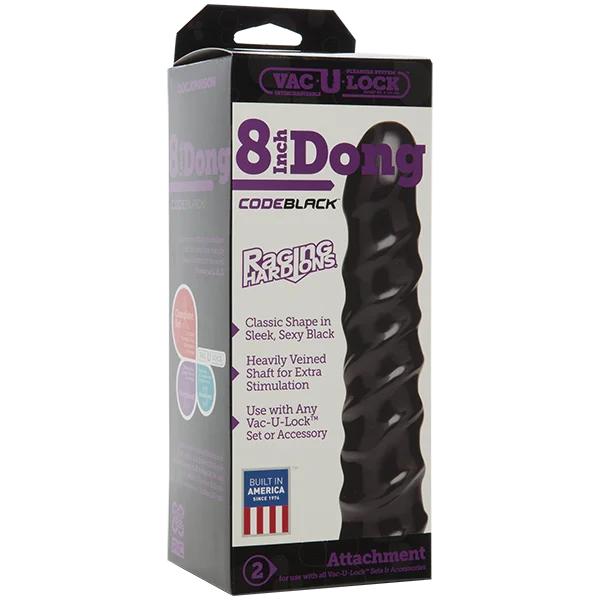 Дилдо Doc Johnson CodeBlack - 8 Inch Raging Vac-U-Lock із стимулювальним рельєфом, діаметр 3,8 см - Зображення 2