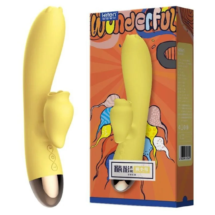 Вібратор-кролик з підігрівом і пустотливим язичком для клітора Leten Wonderful Yellow - Зображення 2