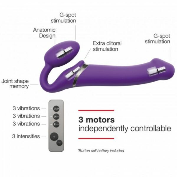 Безремінний страпон з вібрацією Strap-On-Me Vibrating Violet L, діам. 3,7 см, пульт ДК, регульований - Зображення 3