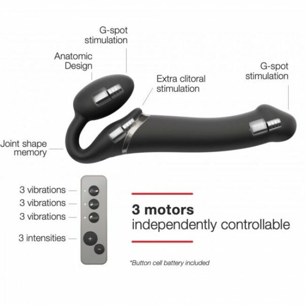 Безремінний страпон з вібрацією Strap-On-Me Vibrating Black L, діаметр 3,7см, пульт ДК, регульований - Зображення 3