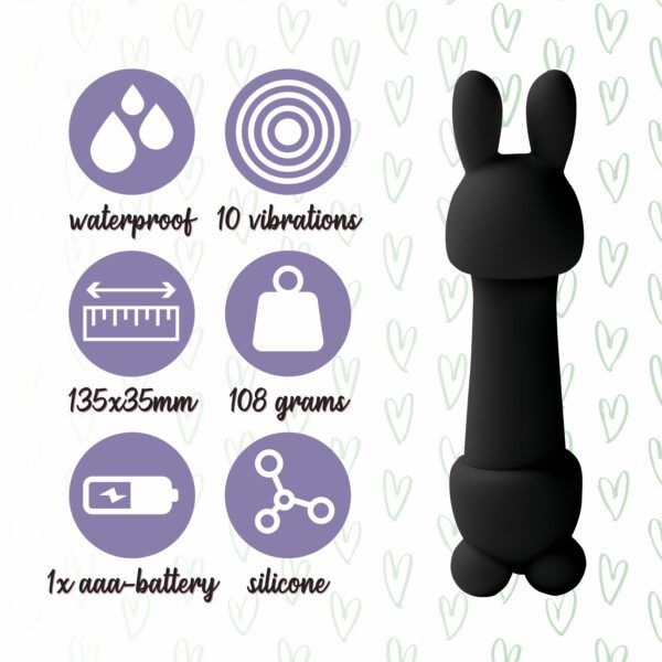 Мінівібратор FeelzToys Mister Bunny Black з двома насадками - Зображення 5