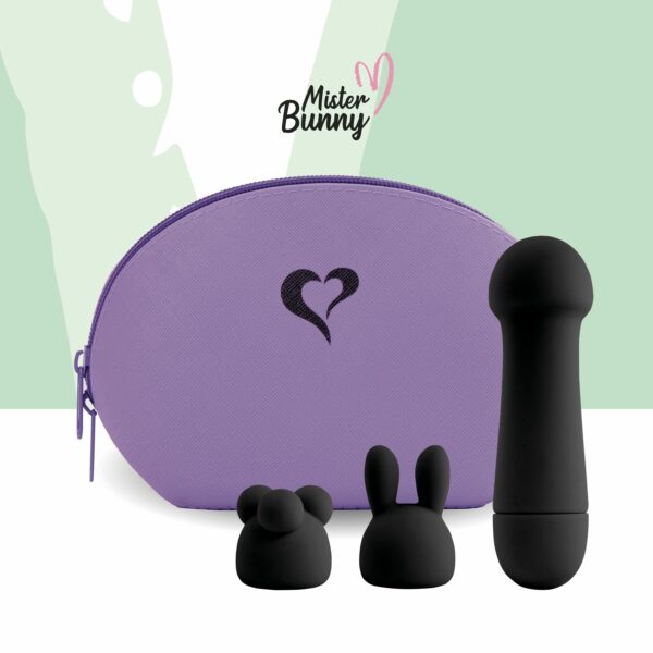 Мінівібратор FeelzToys Mister Bunny Black з двома насадками - Зображення 4