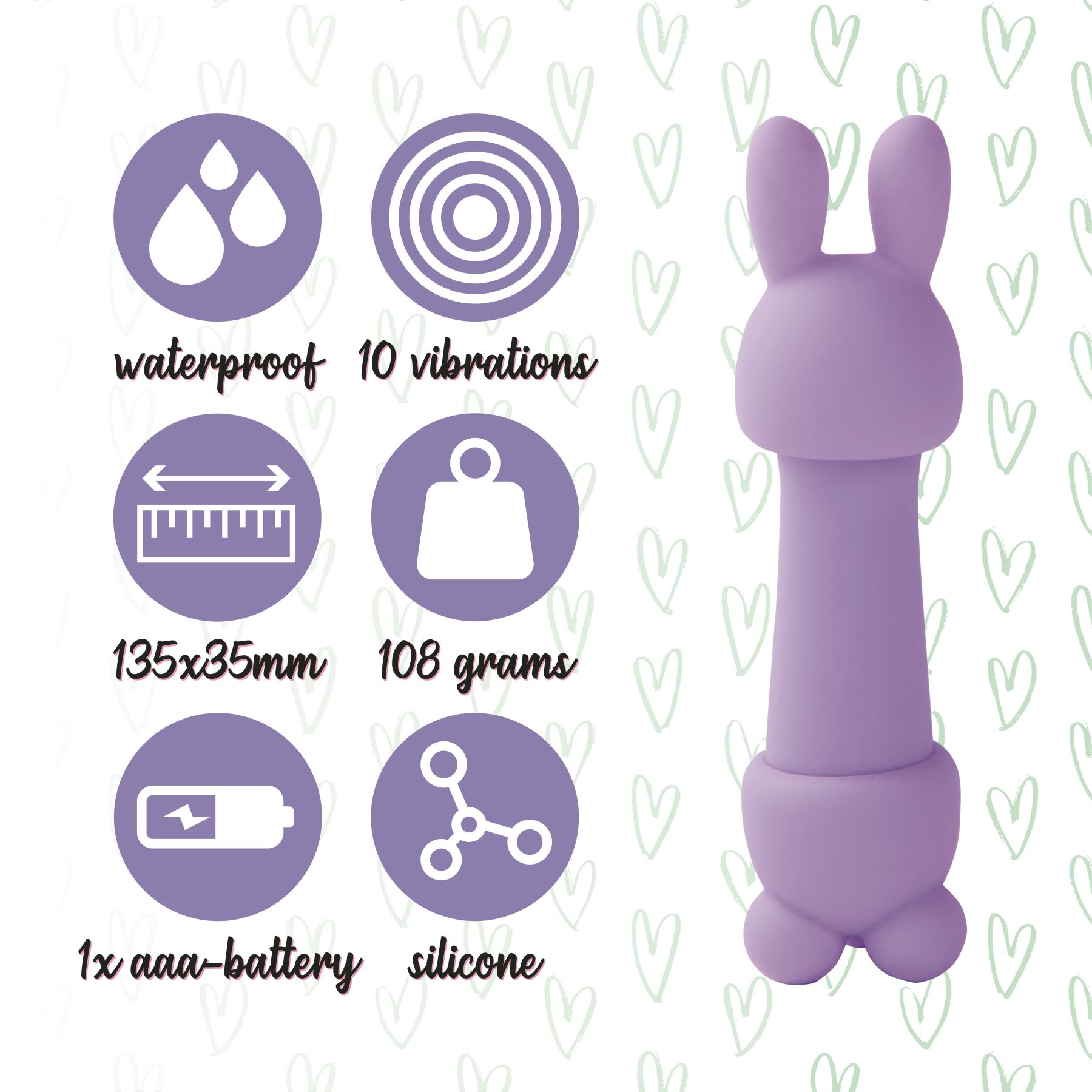 Мінівібратор FeelzToys Magic Bunny Purple з двома насадками - Зображення 5