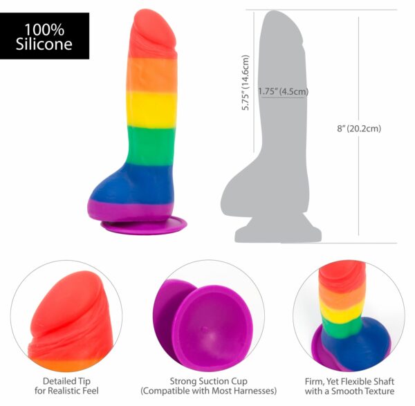 Райдужний фалоімітатор ADDICTION - JUSTIN - 8 "- RAINBOW, 20,3 см, силікон, вібропуля в подарунок - Зображення 4