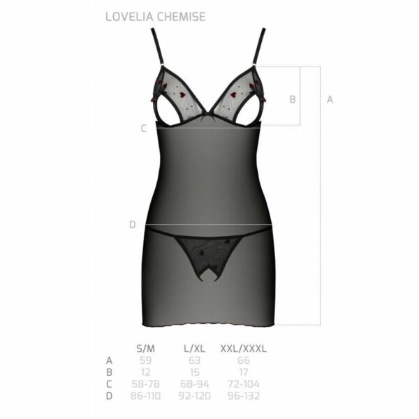 Сорочка з вирізами на грудях, стрінги Passion LOVELIA CHEMISE S/M, black - Зображення 7