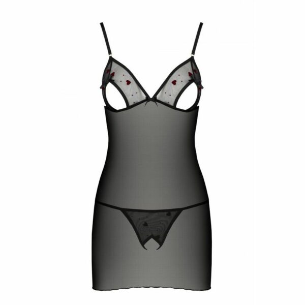 Сорочка з вирізами на грудях, стрінги Passion LOVELIA CHEMISE XXL/XXXL, black - Зображення 5