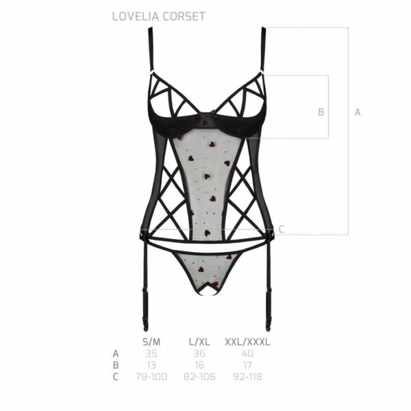 Корсет з підв'язками, стрінги Passion LOVELIA CORSET S/M, black - Зображення 7