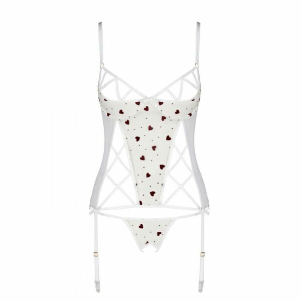 Корсет з підв'язками, стрінги Passion LOVELIA CORSET L/XL, white - Зображення 5