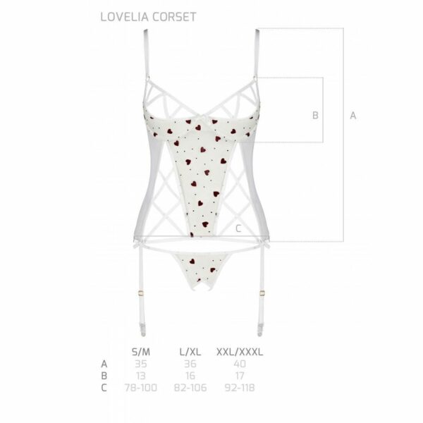 Корсет з підв'язками, стрінги Passion LOVELIA CORSET S/M, white - Зображення 7