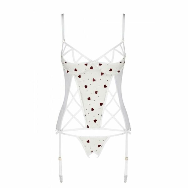 Корсет з підв'язками, стрінги Passion LOVELIA CORSET S/M, white - Зображення 5