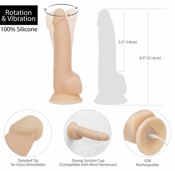 Фалоімітатор з ротацією Naked ADDICTION James 8″ Rotating & Vibrating Dong  (м'ята упаковка!!!) - Зображення 6