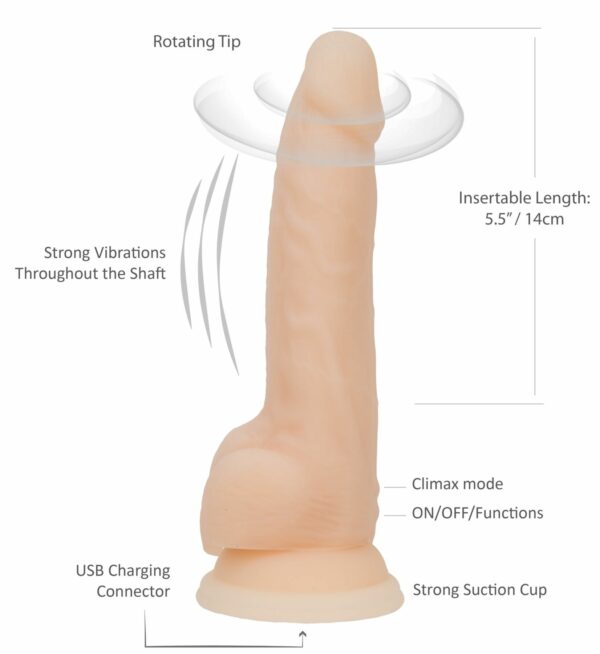 Фалоімітатор з ротацією Naked ADDICTION James 8″ Rotating & Vibrating Dong  (м'ята упаковка!!!) - Зображення 5