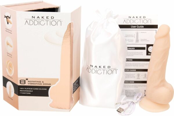 Фалоімітатор з ротацією Naked ADDICTION James 8″ Rotating & Vibrating Dong  (м'ята упаковка!!!) - Зображення 8