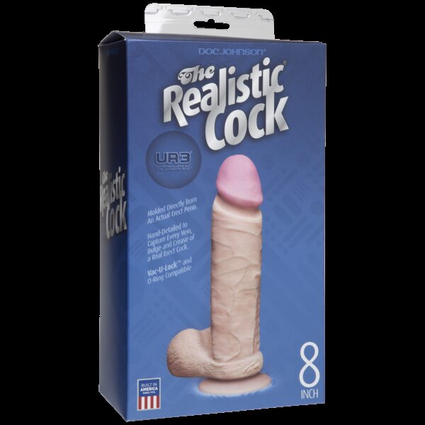 Фалоімітатор Doc Johnson The Realistic Cock 8 inch White - ULTRASKYN, Vack-U-Lock  (м'ята упаковка) - Зображення 3