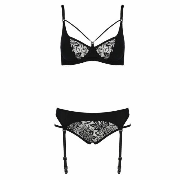 Комплект білизни Passion PAULINE SET XXL/XXXL, black, стрепи, ліф, стрінги і пояс для панчох - Зображення 5