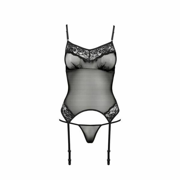 Корсет з пажами Passion MELANIA CORSET L/XL, black, трусики, напівпрозорий - Зображення 5