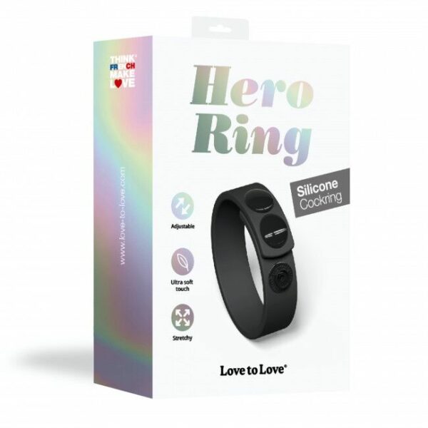 Регульоване ерекційне кільце на кнопках Love To Love HERO RING - BLACK ONYX - Зображення 7