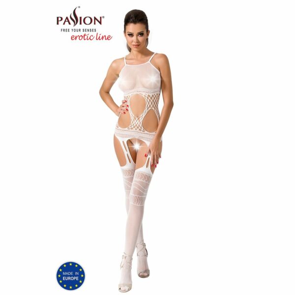 Бодістокінг Passion BS047 white, комбінезон, імітація топа, панчіх і пояса - Зображення 2