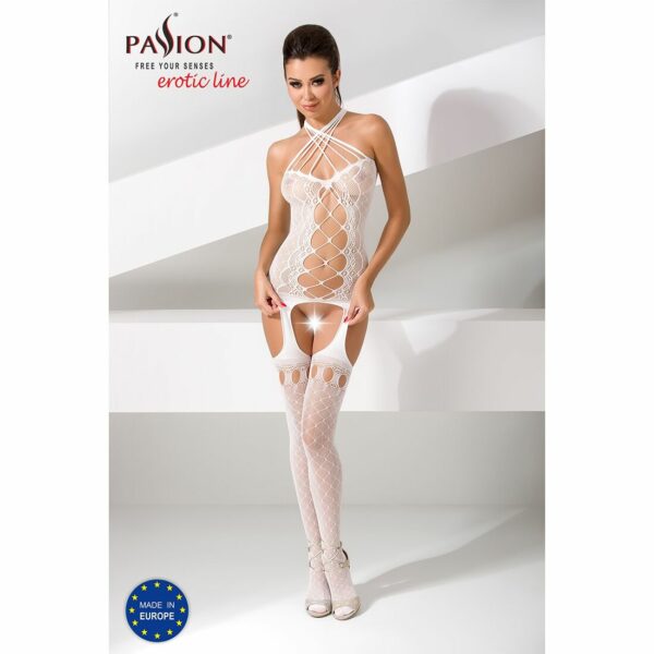 Бодістокінг Passion BS056 white, комбінезон, імітація панчох - Зображення 2