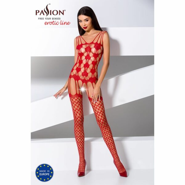 Бодістокінг Passion BS067 red, комбінезон, імітація панчох і топа на бретелях - Зображення 2