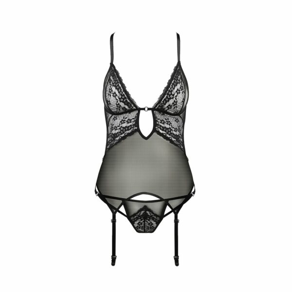 Корсет з декольте Passion ERZA CORSET L/XL, black, пажі, трусики, напівпрозорий - Зображення 3