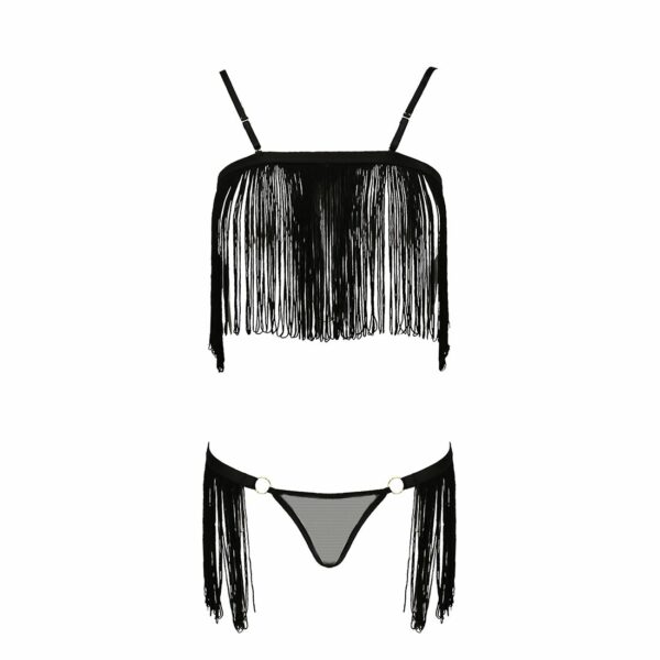 Комплект білизни Passion Exclusive KASSANDRA SET OpenBra L/XL black, ліф з бахроми, трусики-спідниця - Зображення 5