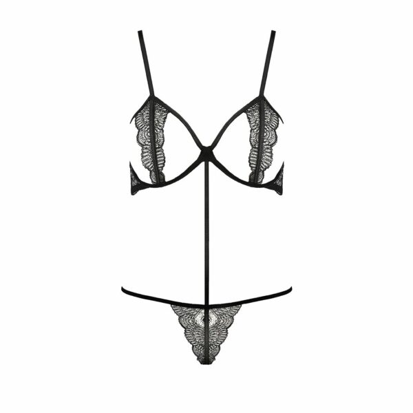 Комплект білизни Passion Exclusive QUENTRIS BIKINI S/M, black, стрінги і напіввідкритий ліф - Зображення 5