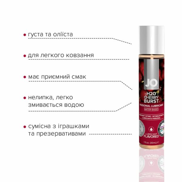 Змазка на водній основі JO H2O — Cherry Burst (30 мл) без цукру, рослинний гліцерин - Зображення 3