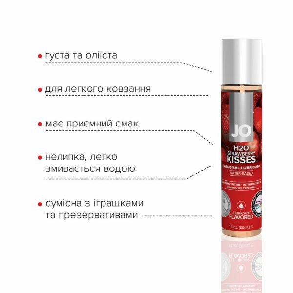 Змазка на водній основі JO H2O — Strawberry Kiss (30 мл) без цукру, рослинний гліцерин - Зображення 3