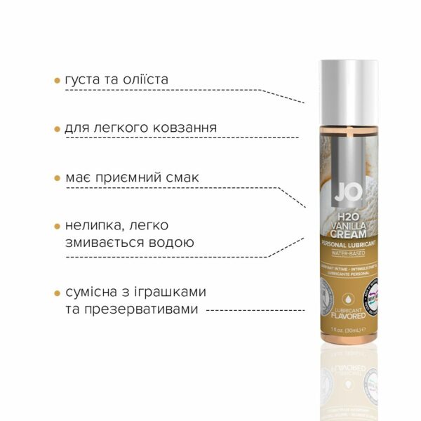 Змазка на водній основі JO H2O — Vanilla Cream (30 мл) без цукру, рослинний гліцерин - Зображення 3