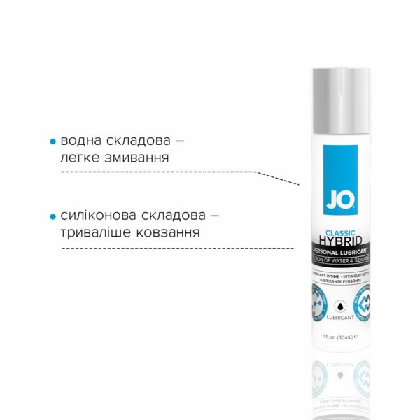 Густа змазка водно-силіконова JO Classic Hybrid (30 мл) без парабенів, гліцерину та олій - Зображення 3